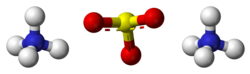 Ball-and-stick model of two ammonium cations and one sulfite anion