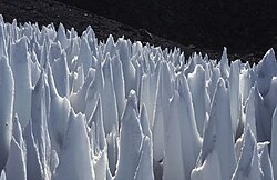 Field of penitentes (1.5–2 metres or 5–7 feet high); upper Rio Blanco, Central Andes of Argentina