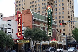 The State Theatre and Paramount Theatre on Congress Avenue in Downtown Austin