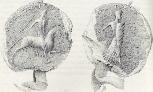 19th-century drawings of the seal of Richard de Clare ("Strongbow"), Earl of Pembroke (1130–1176)