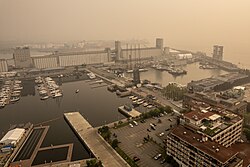 The Port of Quebec in Quebec City covered in wildfire smoke (25 June 2023)