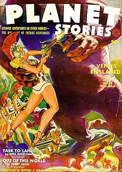 Wellman's novelette "Venus Enslaved" was the cover story in the Summer 1942 Planet Stories