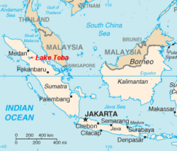 Location of Lake Toba shown in red on map