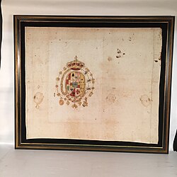 Framed antique flag of the Kingdom of the Two Sicilies (c. 1830s) discovered in Palermo