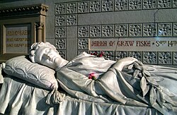 The sarcophagus of Jennie McGraw, a Cornell benefactor, in Sage Chapel