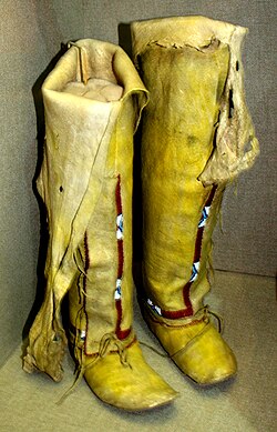 Southern Arapaho women's leggings and moccasins, c. 1910, Oklahoma History Center