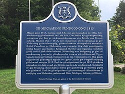 Ontario Heritage Plaque in Ojibwe at the Battle of the Thames historical site
