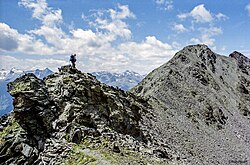 Hiking on an arête, Ötztal Alps, Austria, an example of a hiking route that involves sure-footedness and a head for heights