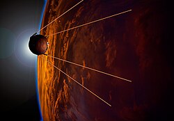 Artist's impression of Sputnik 1 in orbit