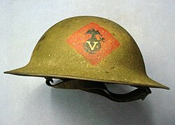 U.S. M1917 combat helmet, a variant of Brodie helmet, made from Hadfield steel manganese alloy