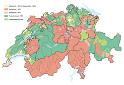 Religions in Switzerland by municipality in 2017.