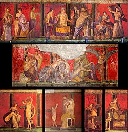Frescoes from the Villa of the Mysteries in Pompeii, Italy, Roman artwork dated to the mid-1st century BC