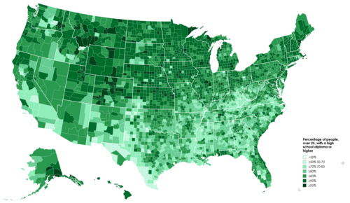 Percentage of people over 25 years old with a high school degree or higher, as of 2018