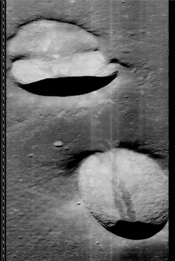 Image of Messier and Messier A, Photo Lunar Orbiter V-041H. Captured and processed by the Lunar Orbiter Image Recovery Project February, 2013