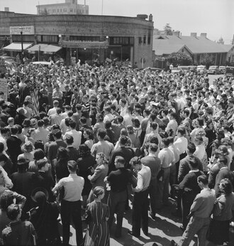 Students at the University of California (Berkeley) participate in a one-day peace strike opposing U.S. entrance into World War II, April 19, 1940