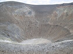 The Gran Cratere, Vulcano. A sense of scale is provided by the tourist visible near the centre of the crater.