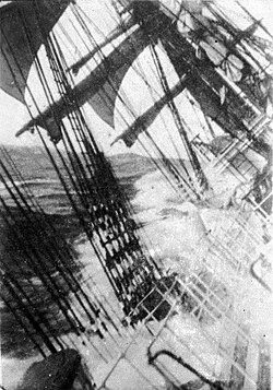 View from an unidentified sailing ship during a storm at Cape Horn, between 1885 and 1954
