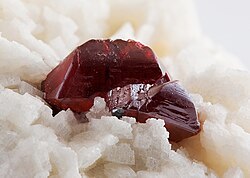 Red cinnabar (HgS), a mercury ore, on dolomite.