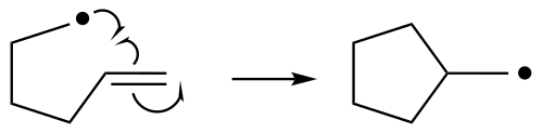 Example of an arrow-pushing mechanism for an internal radical reaction.