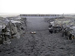 Bridge across the Álfagjá rift valley in southwest Iceland, that is part of the boundary between the Eurasian and North American continental tectonic plates.