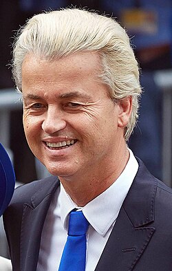 Geert Wilders, leader of the Party for Freedom, a hardline Dutch Eurosceptic party that has been criticised as anti-Polish and Islamophobic[185][186]