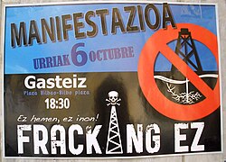 Poster in Basque against hydraulic fracturing in Vitoria-Gasteiz (Basque Country, Spain, 2012)