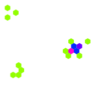 A cellular automaton based on hexagonal cells instead of squares (rule 34/2)