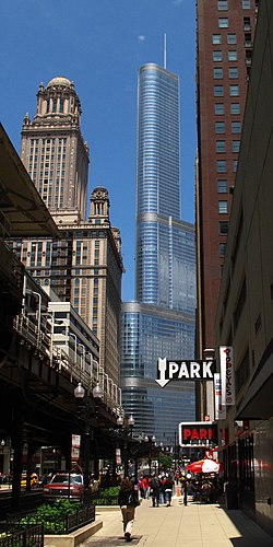 View of the Chicago 'L' tracks, 35 East Wacker, and Trump International Hotel and Tower