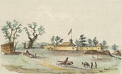Sutter's Fort was one of two rebel strongholds, having been seized from John Sutter by John Frémont (c. 1849)