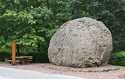 Lava bomb at Strohn, Rhineland-Palatinate, Germany, with a diameter of 5 metres and a mass of 120 tonnes. It was caused by a volcanic eruption in 8300 BC.[1][2]