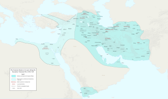 The Sasanian Empire at its greatest extent c. 620, under the reign of Khosrow II