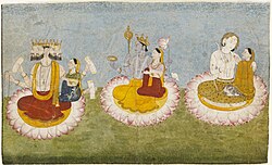 The Trimurti with their consorts.