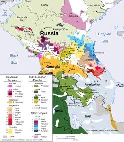 The ethnolinguistic map of the modern Caucasus showing the Ossetian-inhabited territories in