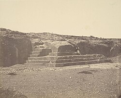 An albumen print of the carved speaker's staircase of the Pnyx, taken circa 1865–1895, looking west.