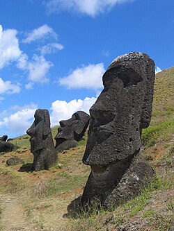 Moai set in the hillside at Rano Raraku