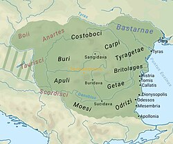 The biggest territorial expansion of the Dacian kingdom during Burebista according to Strabo.