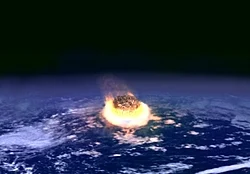 Artist's impression of a major impact event: A collision between Earth and an asteroid a few kilometers in diameter would release as much energy as the detonation of several million nuclear weapons.