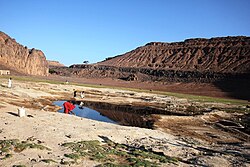 El Muweilih Crater in Sudan with natron-rich clay on the crater floor