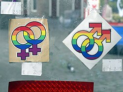 Lesbian and gay male interlocked gender sex symbols