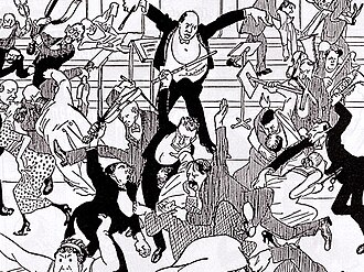 Watschenkonzert [slapping concert], caricature in Die Zeit [de] (Vienna), 6 April 1913[29]