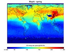 Carbon monoxide concentrations in Northern Hemisphere spring as measured with the MOPITT instrument