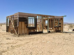 Typical STA "Jackrabbit" homestead cabin remains in Wonder Valley, California