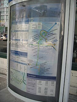 Bus stop info poster in Vancouver, Canada, also shows rapid transit routes