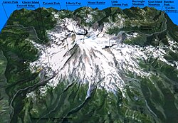 Three-dimensional representation of Mount Rainier