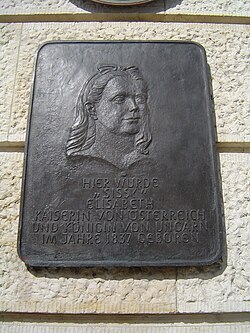 Plaque commemorating Herzog-Max-Palais as the birthplace of Empress Elisabeth of Austria