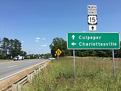 View north at the south end of US 15 Bus. at US 15/US 29 near Culpeper