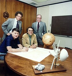 The Planetary Society members at the organization's founding. Sagan is seated on the right.
