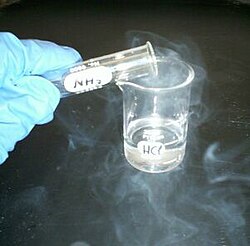 Similarly to the alkali metals, ammonia reacts with hydrochloric acid to form the salt ammonium chloride.
