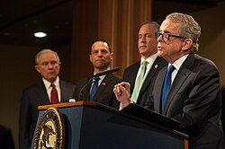 DeWine delivers remarks at the Department of Justice in 2018