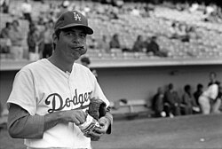 Pitcher Jim Brewer with chewing tobacco in 1974